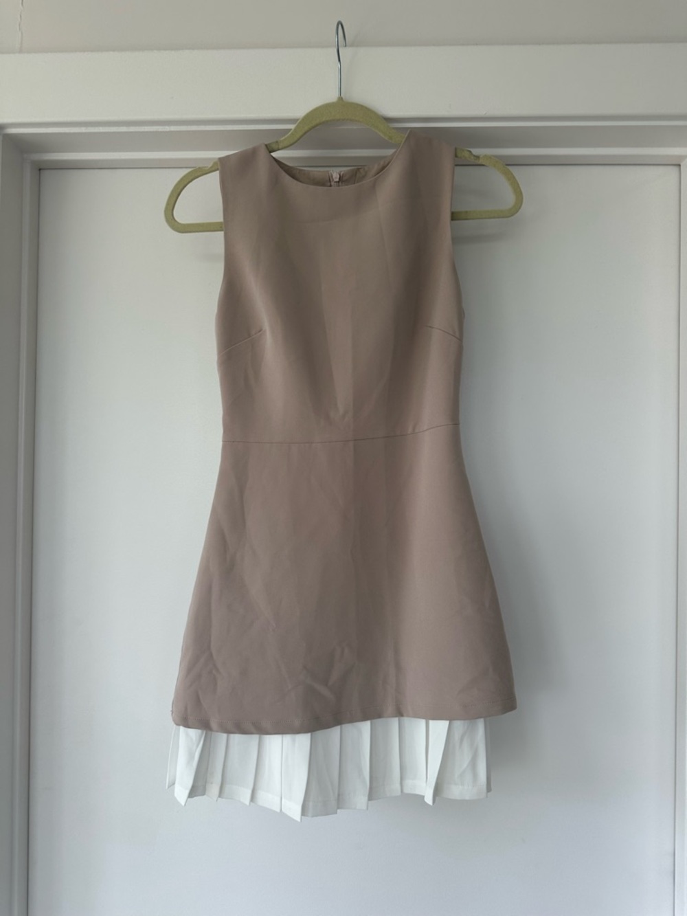 Commense Blush Pink Mini Dress with White Pleated Hem